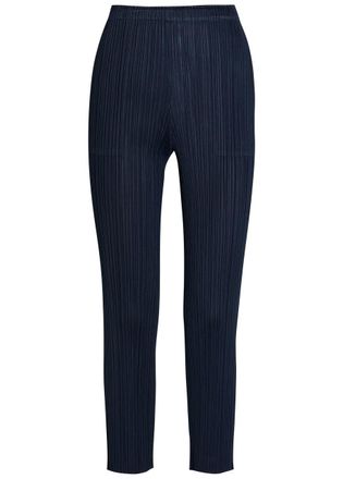 Pleats Please Issey Miyake Pleated Tapered-leg Woven Trousers - Navy - 5