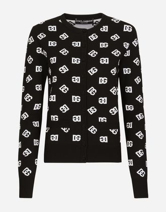 Dolce & Gabbana Viscose Cardigan With Jacquard Dg Logo - Woman Sweaters And Cardigans Multi-colored 36