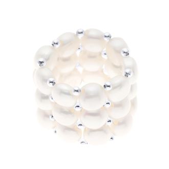 Ateliers Saint Germain Ring met 3 Rijen - Handgemaakt - van Echte Zoetwaterparels - KLEUR NATUURLIJK WIT - 4 mm