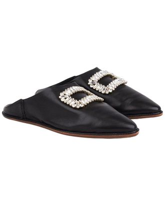Roger Vivier Bab Viv Strass Buckle Suede Mule