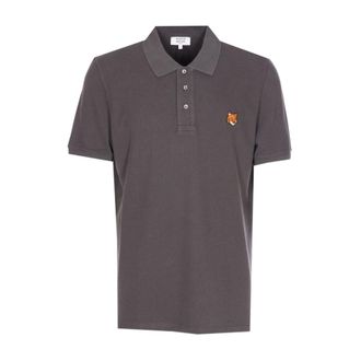 Maison Kitsuné Polo Shirts, male, Gray, Size: 2XL Fox Head Polo Shirt Grey