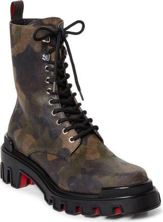 Christian Louboutin Trott Dune Camo Print Combat Boot in Cafe/Green at Nordstrom, Size 10.5Us