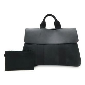 Herm&egrave;s Black Toile Chevron Leather Handbag Tote Bag (Pre-Owned)