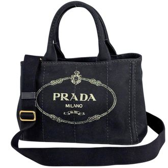 Prada Canapa Black Canapa Tote Bag (Pre-Owned)