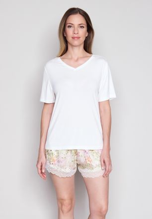 Joop Pyjamaoberteil JOOP, Damen, Gr. 34, cloud dance, Jersey, Obermaterial: 95% Modal, 5% Elasthan, bequem h&uuml;ftbedeckend, V-Ausschnitt, Shirts Pyjamaoberte