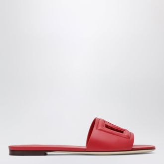 Dolce & Gabbana Red calfskin leather slides with DG logo