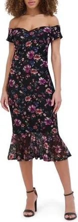 Siena My Balconia Off the Shoulder Floral Lace Dress in Black Multi at Nordstrom Rack, Size 12