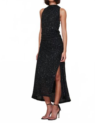 Bishop + Young Sublime Halter Sequin Dress In Caviar