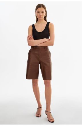 LaMarque Lotta | Leather Bermuda Shorts in Mid Brown at Nordstrom, Size X-Small