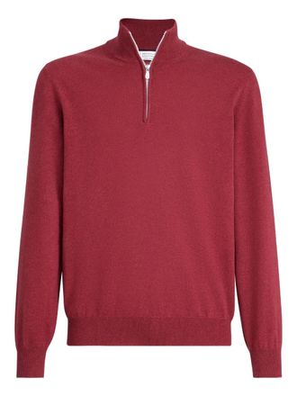 Brunello Cucinelli Maglione in cashmere con mezza zip - Rosso