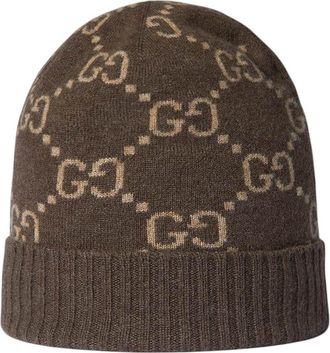 Gucci Brown GG Logo Beanie Cap