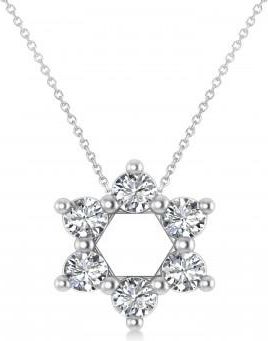 Allurez Star of David Diamond Pendant Necklace 14K White Gold (0.90ct)