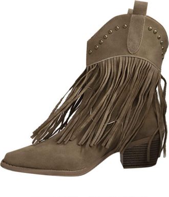 Generic Womens Ankle Boots Casual Fringe Western Booties Pointed Toe Stylish Chunky Heel Classic Comfortable Slip On Cowboy Boots Party Leisure