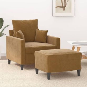 vidaXL Sill&oacute;n Con Taburete Terciopelo Marr&oacute;n 60 Cm Vidaxl