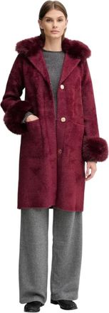 Joseph Ribkoff Feather Yarn and Faux Fur Sweater Coat - Dames - Mantel - Rood - 2XL - Polyester - Jassen