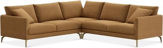 Castlery Lena L-Shaped Sectional Sofa Customized, Caramel Performance Fleece, Brass Legs, Spill Resistant, Removable Covers for Sofas, Castlery
