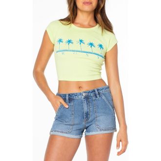 Roxy Five Palm Stripe Crop T-Shirt in Lime Sher at Nordstrom, Size Xx-Large