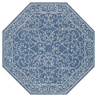 Jonathan Y Designs Charleston Vintage Filigree Textured Weave Octagon Indoor/Outdoor Area Rug in Navy/gray at Nordstrom, Size 5Ft 0In X 5Ft 0In