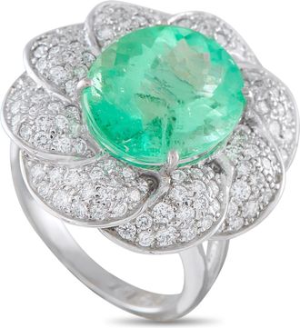 Luxury Bazaar Platinum 0.65ct Diamond and Emerald Ring MF41-050726