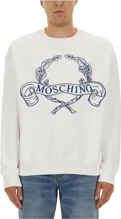 Moschino Laurel Crown Logo Geborduurd Sweatshirt met Ronde Hals - Heren - Sweatshirts & Hoodies - Wit - Maat: XL Katoen