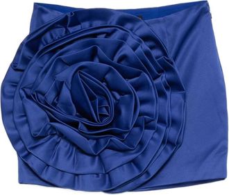 Rotate Satijnen Rok met Grote Bloem - Dames - Korte rokken - Blauw - XS - Satijn - Rokken