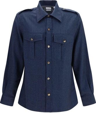 Brunello Cucinelli Blue Wool Oves Aries Mens Shirt