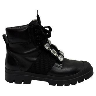 Roger Vivier Walky Viv Crystal-Embellished Ankle Boots in Black Leather