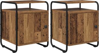 vidaXL Mesa De Noche 2 Uds. Madera Envejecida Madera De Ingenier&iacute;a Vidaxl