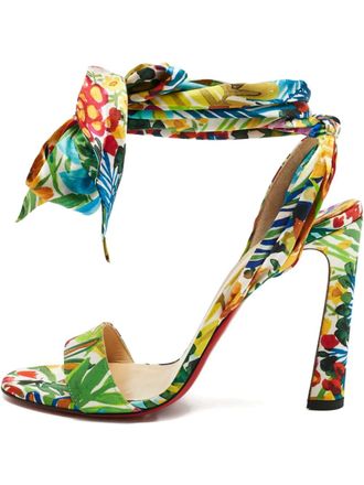 Christian Louboutin Miss Z floral-print ankle-tie sandals - Green
