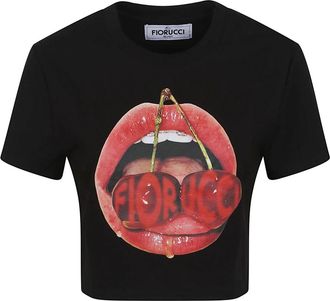 Fiorucci Mouth Print Cropped T-shirt - Dames - T-shirts - Zwart - S - Katoen - Tops