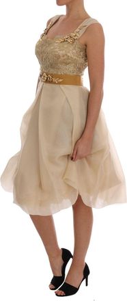 Dolce & Gabbana Womens Gold Silk Crystal Embellished Dress