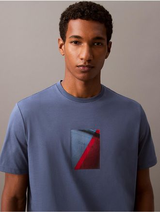 Calvin Klein Mens Contrast Shadow Graphic Classic Crewneck T-Shirt - Blue - XS