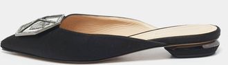 Nicholas Kirkwood Black Satin Eden Crystals Embellished Flat Mules