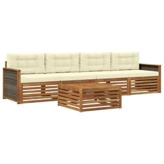 vidaXL Conjunto De Sof&aacute;s De Exterior Con Coj&iacute;n 5 Pcs Natural Y Crema Vidaxl