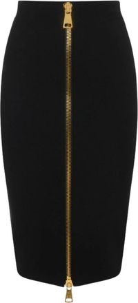 Elisabetta Franchi Midi gebreide kokerrok met gouden ritssluiting aan de voorkant - Dames - Kokerrokken - Zwart - XL - Rokken