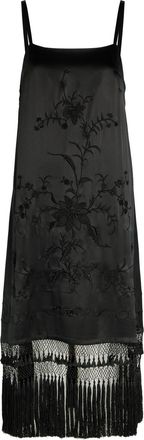 Bode Worcester Tassel Silk Midi Dress - Black - XS (UK6 / XS)