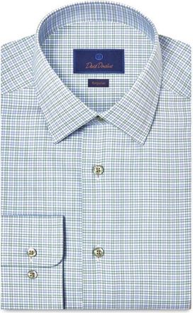 David Donahue Regular Fit Check Cotton Twill Dress Shirt in Blue/Green at Nordstrom, Size 17.5 - 32