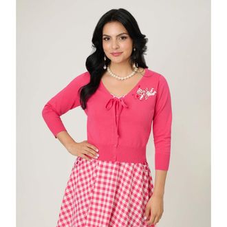 Unique Vintage 1950s Crop Knit Cardigan in Pink Embroidered Angel at Nordstrom, Size X-Large