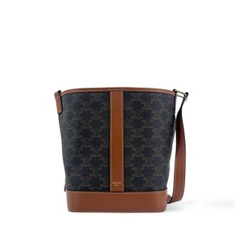 Celine Triomphe Bucket Embossed Suede Black Canvas Handbag (Pre-Owned)