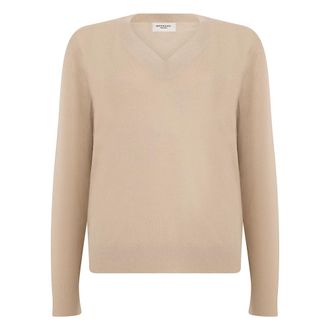 Max Mara Trui met V-hals van wol- zijde en kasjmier - Dames - V-hals truien - Beige - L - Wol - Truien & Vesten