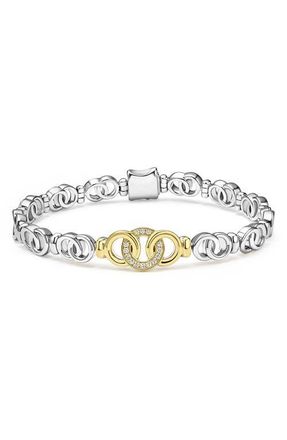 Lagos Signature Caviar Interlocking Diamond Link Bracelet in Two-Tone at Nordstrom, Size 8
