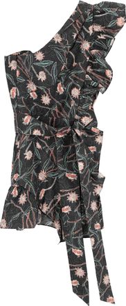 Isabel Marant Isabel Marant mini-jurk met &eacute;&eacute;n schouder in lavendelkleur met bloemenprint van katoen