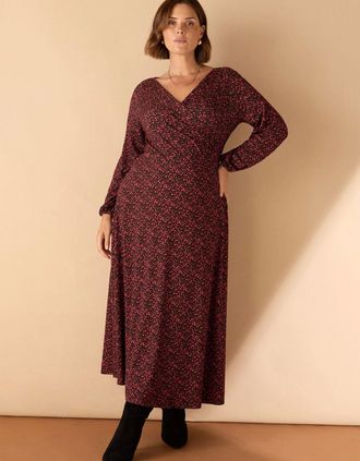 Live Unlimited London Womens Red Ditsy Floral Jersey Wrap Dress - Size: 26