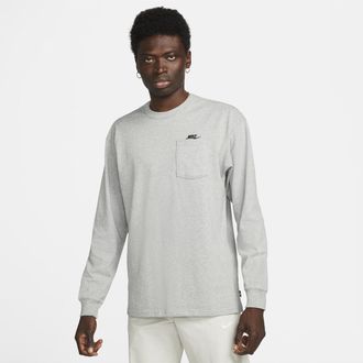 Nike Mens Nike Sportswear Premium Essentials Long-Sleeve Pocket T-Shirt in Grey | DR7929-063