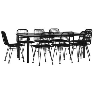 Berkfield Home Beautiful 9 Piece Garden Dining Set Black Poly Rattan