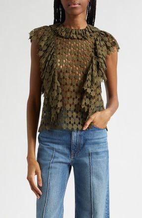 Ulla Johnson Daevy Cutout Ruffle Top in Pine at Nordstrom, Size 00