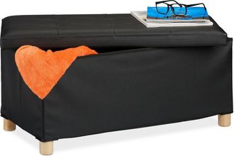 Relaxdays Relaxdays Storage Bench, Leather Cover, Wooden Feet, H x W x D: approx. 35 x 76 x 37 cm, Black