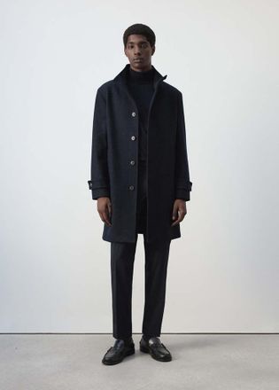 Mango Cappotto lana collo a imbuto blu notte - Uomo - XXL - MANGO MAN