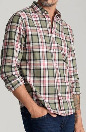 UNTUCKit Larsen Regular Fit Cotton Flannel Button-Up Shirt in Green at Nordstrom, Size X-Large
