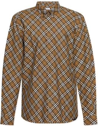 Burberry Brown Cotton Pattern Mens Shirt
